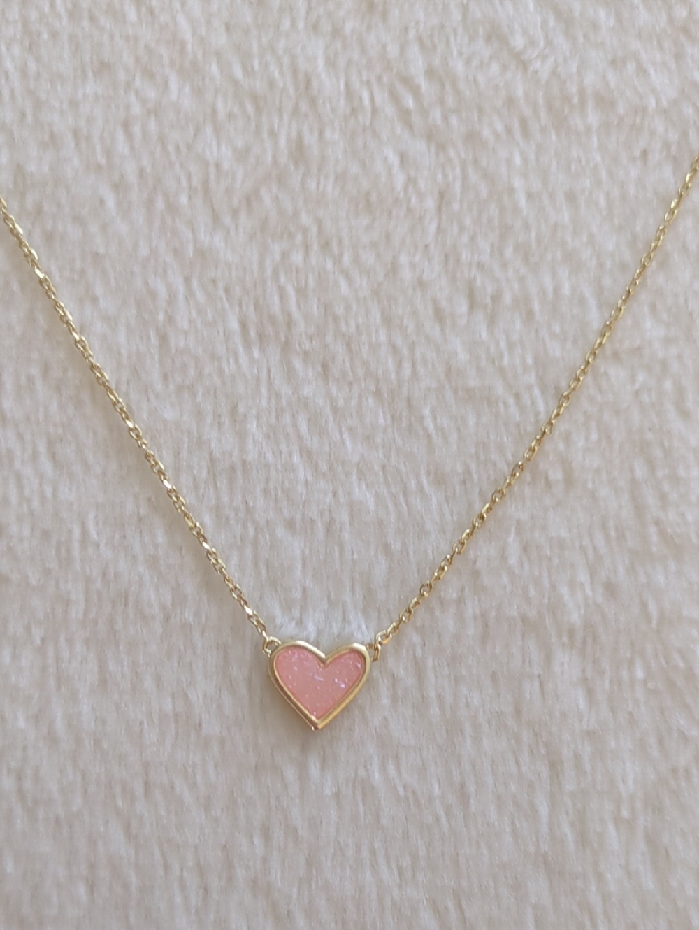 Kendra Scott Framed Ari Heart Short Pendant in Blush Pink Iridescent Drusy Gold